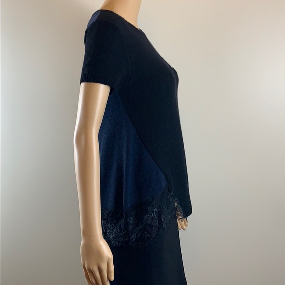 Autumn Cashmere black and navy cashmere sweater with lace trim - Picture 3 of 6